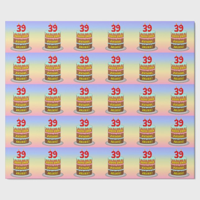 Papier Cadeau 39e anniversaire : Fun Cake and Candles + Nom pers (Couture)