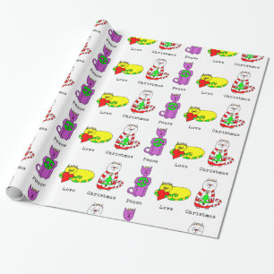 Papier Cadeau 3 chats sages - paix, amour, Noël - vacances