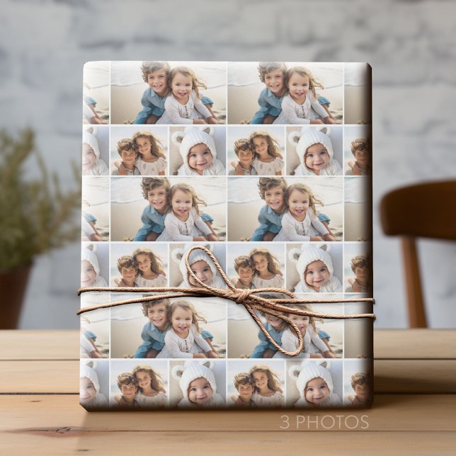 Papier Cadeau 3 Collage photo avec arrière - plan en blanc (Custom Photo Collage Wrapping Paper - All Occasion)