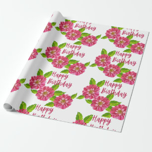 Papier Cadeau 3 fleurs d'anniversaire roses