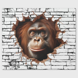 Papier Cadeau 3D Orangutan Wall Break Art - Safari réaliste