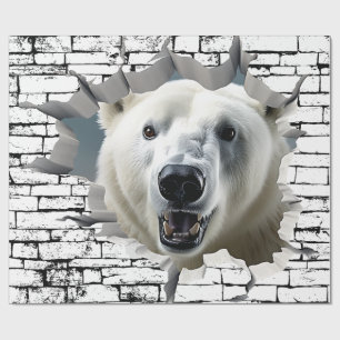 Papier Cadeau 3D Polar Bear Wall Break Art - Safari réaliste