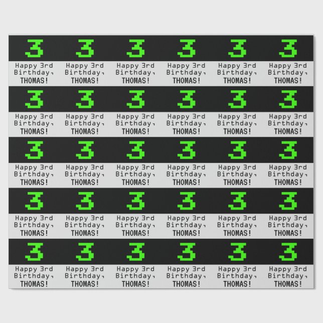 Papier Cadeau 3e anniversaire - Nerdy / Geeky Style "3" et nom (Plat)