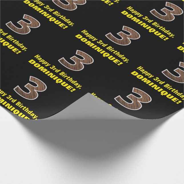 Papier Cadeau 3e anniversaire : Nom et Faux Motif de grains de b (Coin)