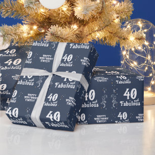 Papier Cadeau 40 ans et Fabulueux Feuillage Bleu 40e Anniversair