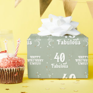 Papier Cadeau 40 ans et feuillage fabuleux Sage 40e anniversaire