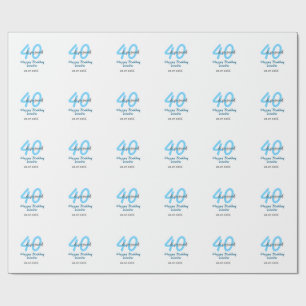 Papier Cadeau 40 ans & nom de date renouvelé bleu gras nombre