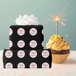 Papier Cadeau 40 & Coeurs fabuleux 40e anniversaire Photo Noir