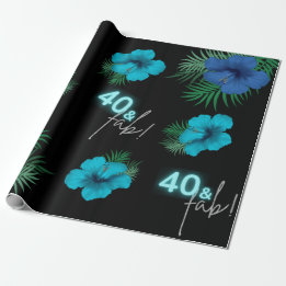 Papier Cadeau 40 & Fab ! Neon Blue Silver Black Tropical Anniver