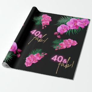 Papier Cadeau 40 & Fab ! Neon Pink Gold Black Tropical Anniversa