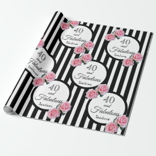 Papier Cadeau 40 roses roses roses noires rayures blanches