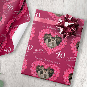 Papier Cadeau 40e anniversaire de mariage rubis photo de coeurs