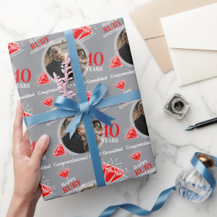 Papier Cadeau 40e anniversaire de rubis argent bague photo perso