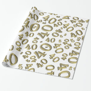 Papier Cadeau 40e anniversaire Gold/Blanc Random Numéro Motif 4