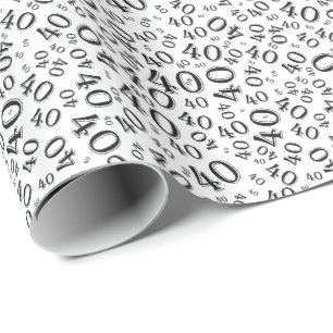 Papier Cadeau 40e anniversaire Noir/Blanc Random Numéro Motif 4