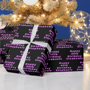 Papier Cadeau 40e anniversaire Nom de la fête Motif noir pourpre