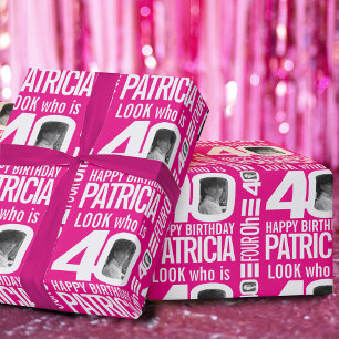 Papier Cadeau 40e anniversaire rose 40 photo et nom personnalis