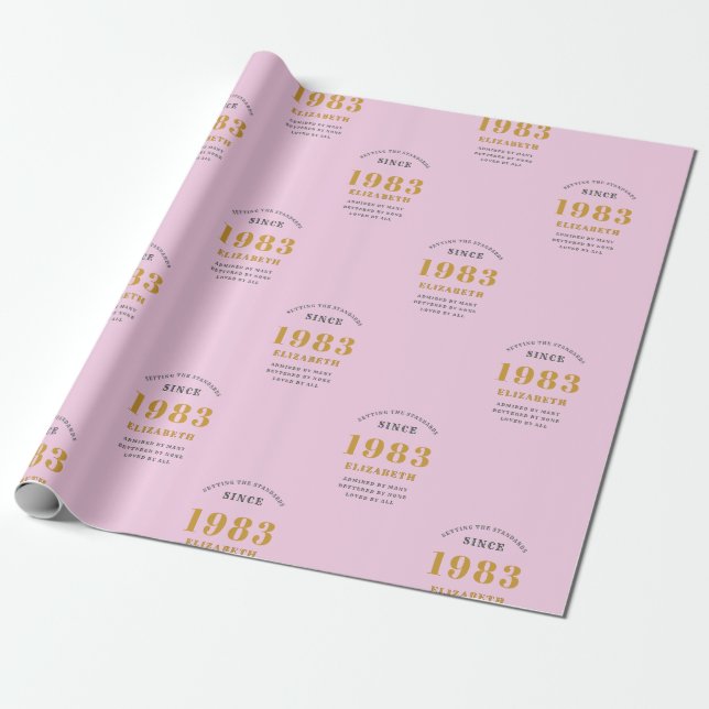 Papier Cadeau 40th Birthday 1983 Ajouter Nom Rose Grey (Déroulé)