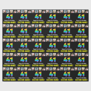 Papier Cadeau 41e anniversaire : Arc-en-ciel "41"; photos et nom