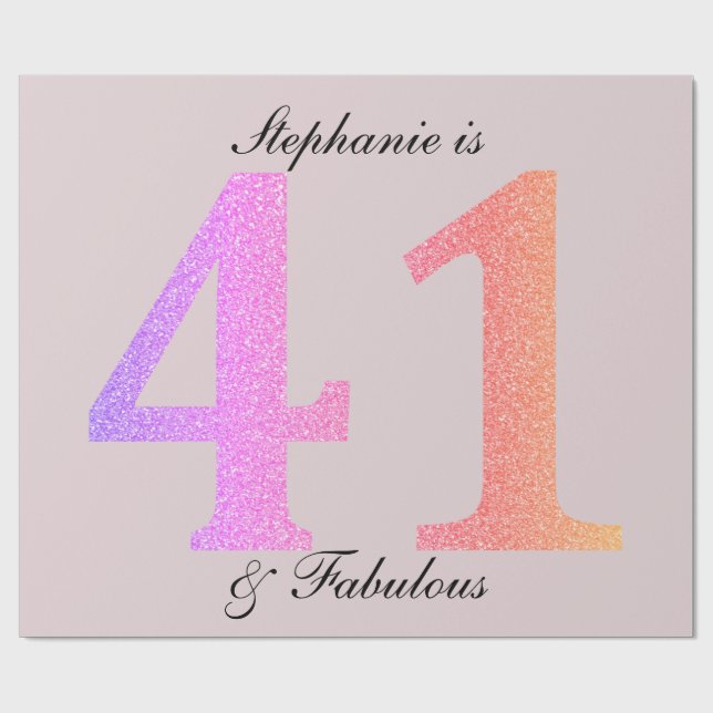 Papier Cadeau 41e Anniversaire Quarante et un Fabuleux Blush Ros (Plat)