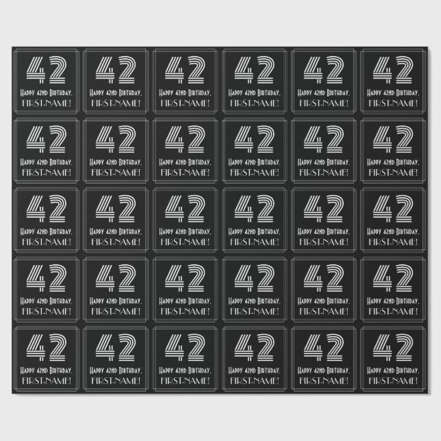 Papier Cadeau 42e anniversaire : Art Déco Inspiré Look "42" avec (Plat)