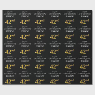 Papier Cadeau 42e anniversaire : Élégant, noir, parfum d'or Fa