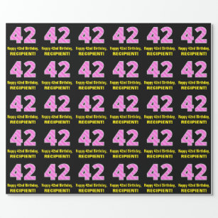 Papier Cadeau 42e anniversaire : Pink Stripes and Hearts "42" + 
