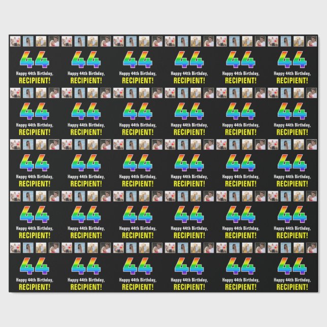 Papier Cadeau 44e anniversaire : Arc-en-ciel "44"; Photos person (Couture)