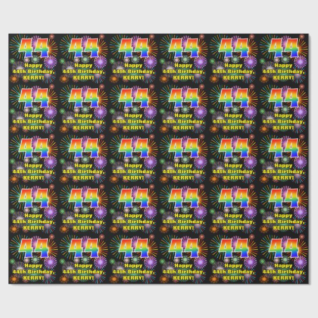 Papier Cadeau 44e anniversaire : Fun Fireworks, Rainbow Look # " (Plat)