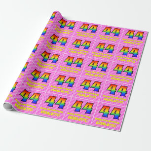 Papier Cadeau 44e anniversaire : Pink Stripes & Hearts, Rainbow 
