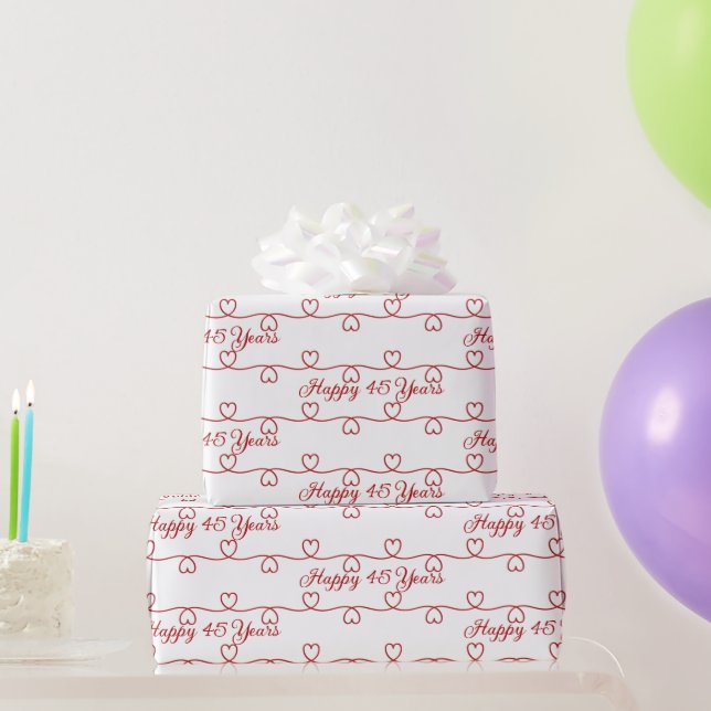 Papier Cadeau 45e Anniversaire Cœurs Rouges (Cadeaux de fête)