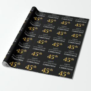 Papier Cadeau 45e anniversaire : Elégant, Noir, Faux Gold Look