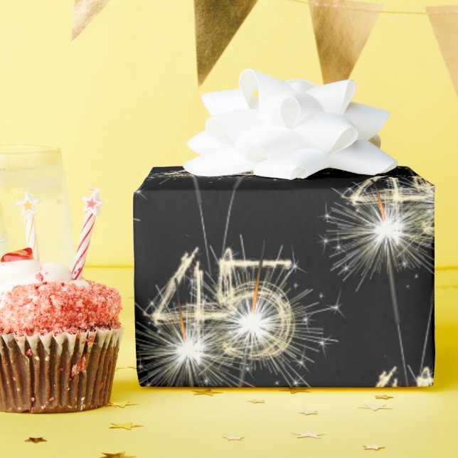 Papier Cadeau 45e anniversaire Sparklers en noir (Fête d'anniversaire)