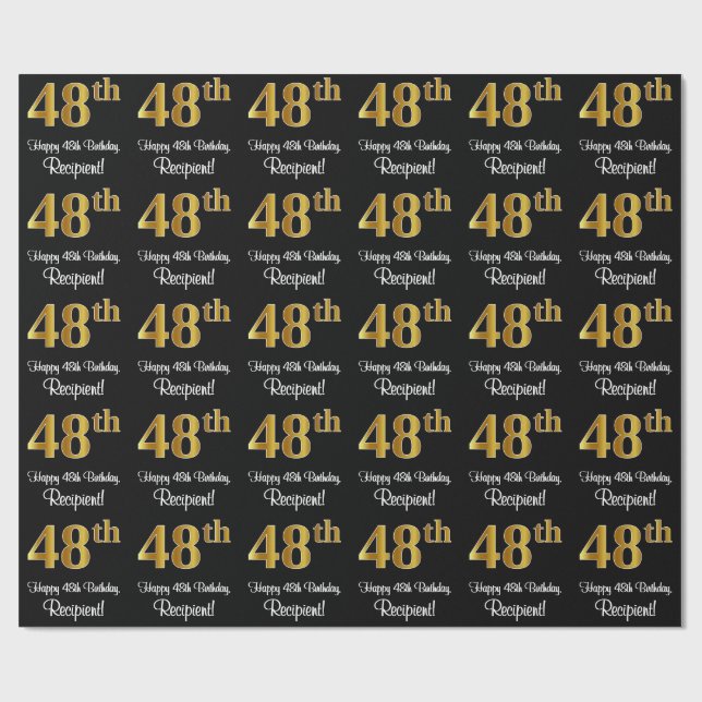 Papier Cadeau 48e anniversaire : Elégant luxe Faux Gold Look # (Plat)