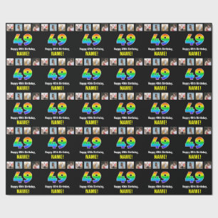Papier Cadeau 49e anniversaire : Arc-en-ciel "49"; photos et nom