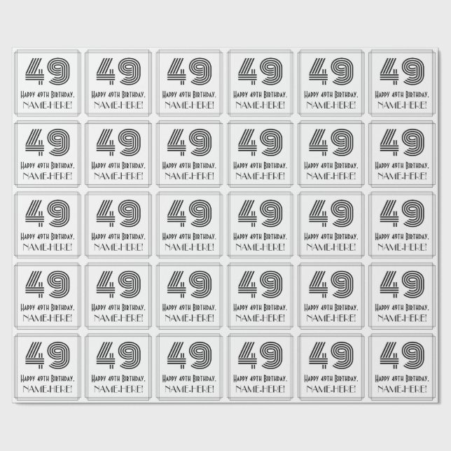 Papier Cadeau 49e anniversaire : Art Déco Style inspiré "49" + N (Plat)