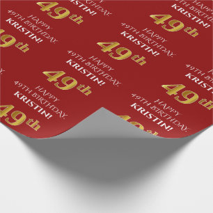 Papier Cadeau 49e anniversaire : Elégant, Rouge, Faux Gold Look
