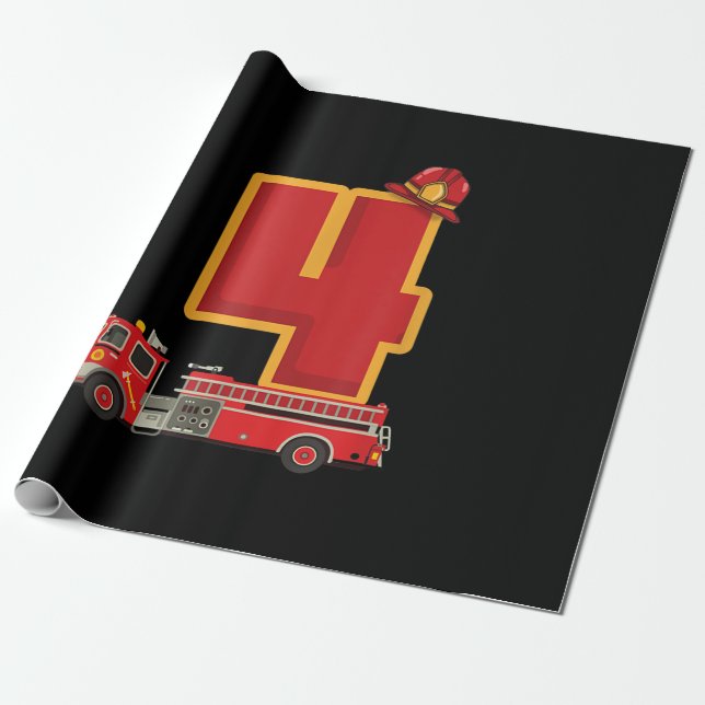 Papier Cadeau 4 Anniversaire Cadeaux Garçon Pompier (Déroulé)