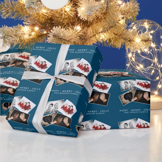 Papier Cadeau 4 Family Photo Collage Joyeux Jolly Noël (Vacances)