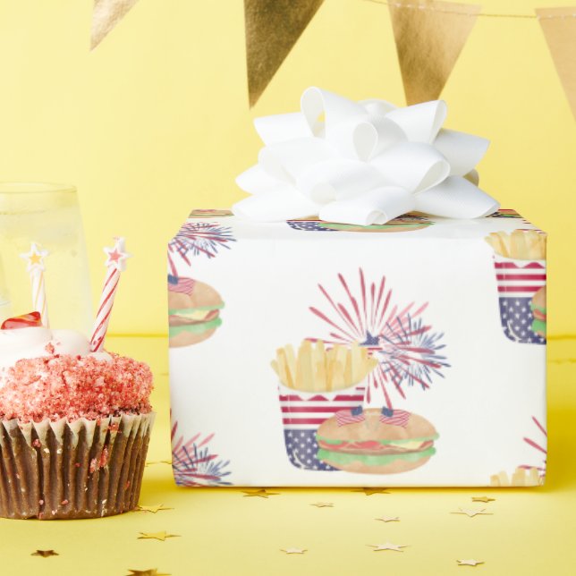 Papier Cadeau 4 juillet Feu d'artifice Patriotique Stars Stripes (Fête d'anniversaire)