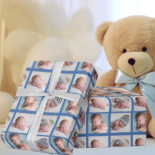 Papier Cadeau 4 Photo Baby Boy Blue Cute Custom 1er anniversaire