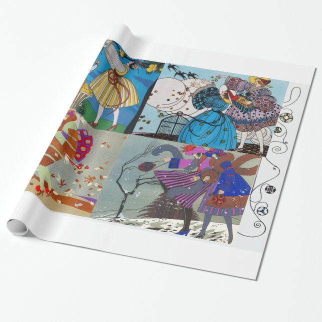 PAPIER CADEAU 4 SAISONS ARTDECO BEAUTÉ MODE ILLUSTRATIONS (Déroulé)