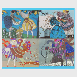 PAPIER CADEAU 4 SAISONS ARTDECO BEAUTÉ MODE ILLUSTRATIONS