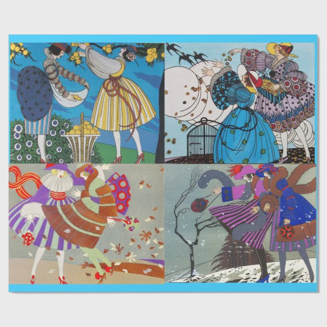 PAPIER CADEAU 4 SAISONS ARTDECO BEAUTÉ MODE ILLUSTRATIONS (Plat)