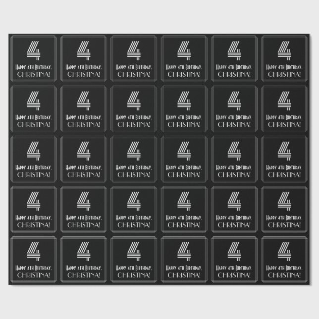 Papier Cadeau 4e anniversaire : Art Déco inspiré Look "4" avec n (Plat)