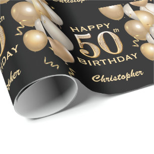 Papier Cadeau 50e anniversaire Ballons de Parties scintillant no