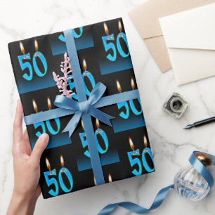 Papier Cadeau 50e anniversaire bougies avec boules d'yeux