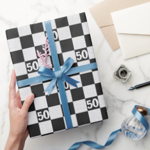 Papier Cadeau 50e anniversaire Chèques Noirs et Blancs