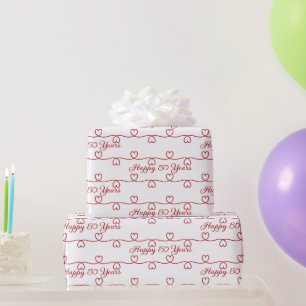Papier Cadeau 50e anniversaire Coeurs rouges