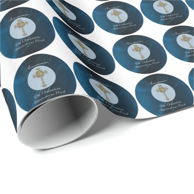 Papier Cadeau 50e anniversaire de l'ordination du prêtre (Coin rond)